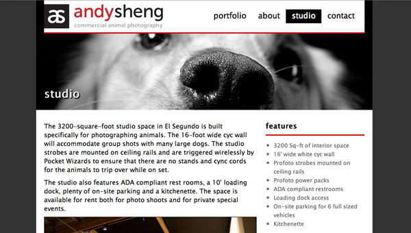 screenshot of studio page