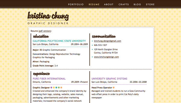 Kristina Chung Resume page