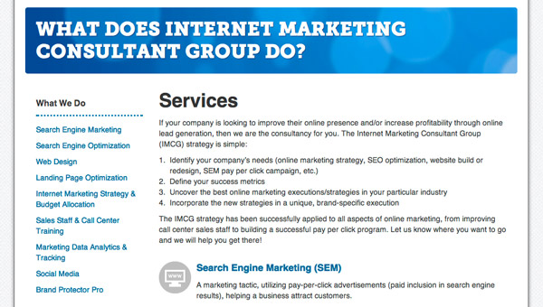 IMCG services page