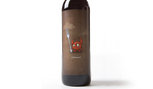 wine label with cute devil and fork pitchfork