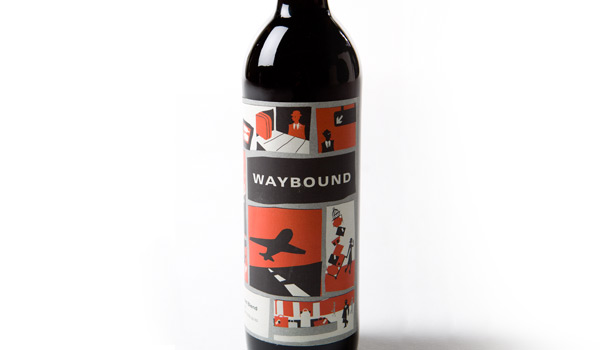 wine label with various scenes in an airport