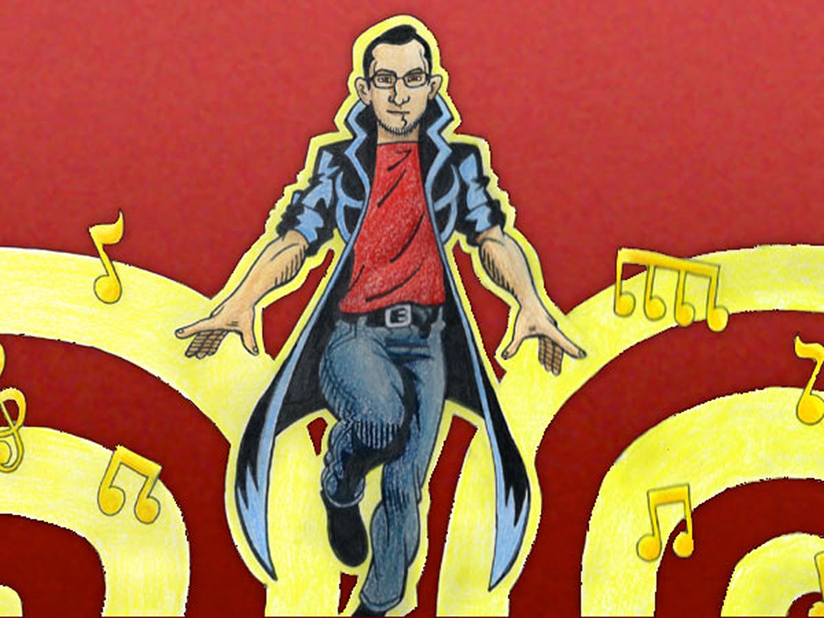 Music Man super hero illustration