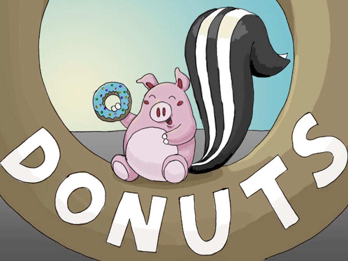 Pig skunk on donut sign